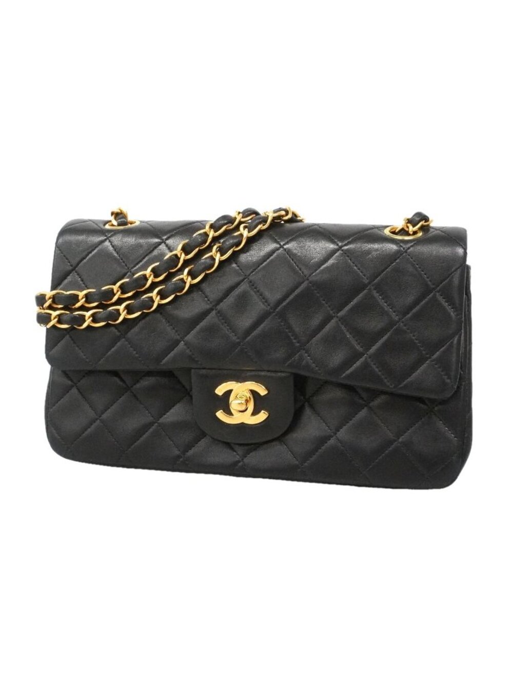 Chanel Shoulder Bag Quilted Lambskin Black Gold